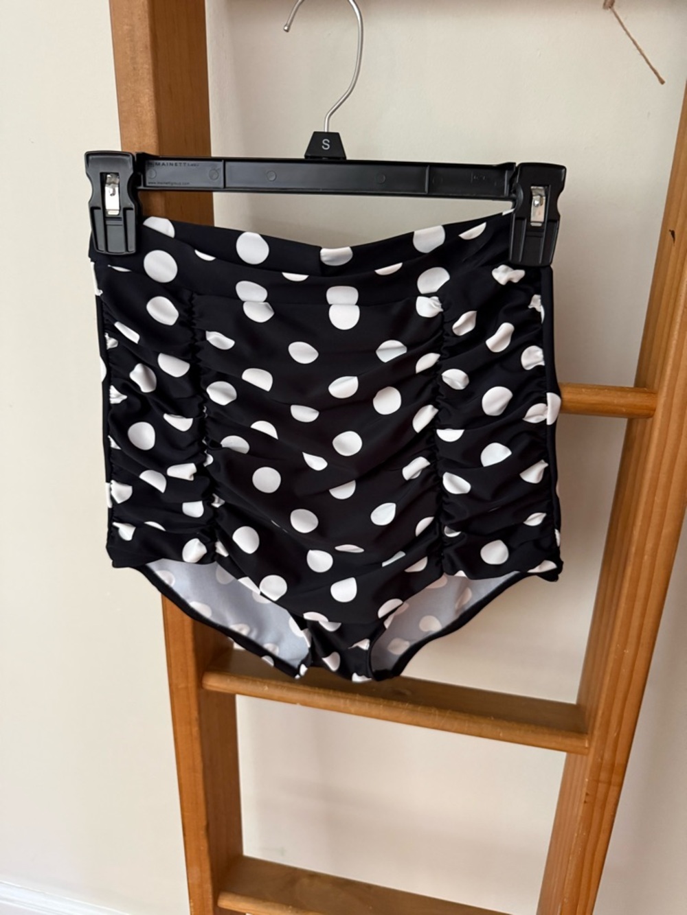CoCo Ship Black & White Polka Dot High-Waist Swim Bottoms